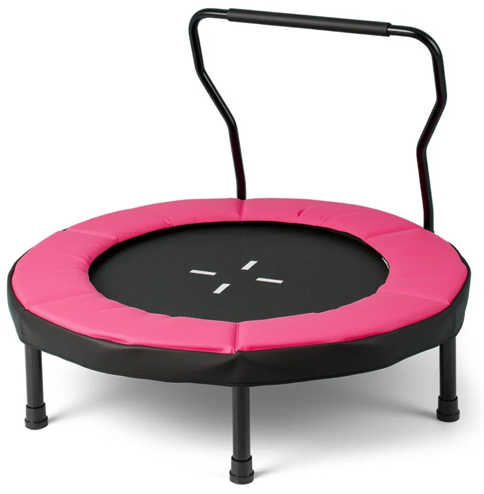 Trampolim infantil 102 cm ou de fitness para interior/exterior com barra em espuma e colchão de segurança para crianças Rosa