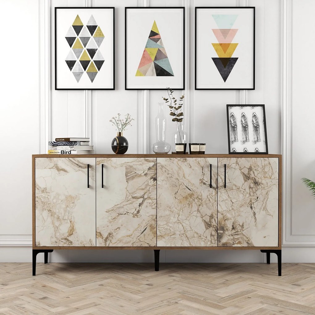 Console Kiev – Nogueira e Mármore Branco – 160 cm x 78 cm x 35 cm
