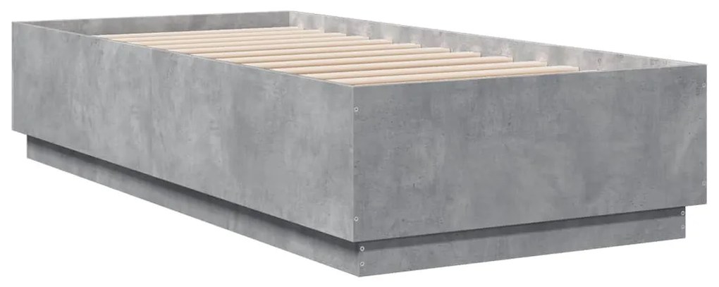 Estrutura de cama c/ luzes LED derivados madeira cinza cimento