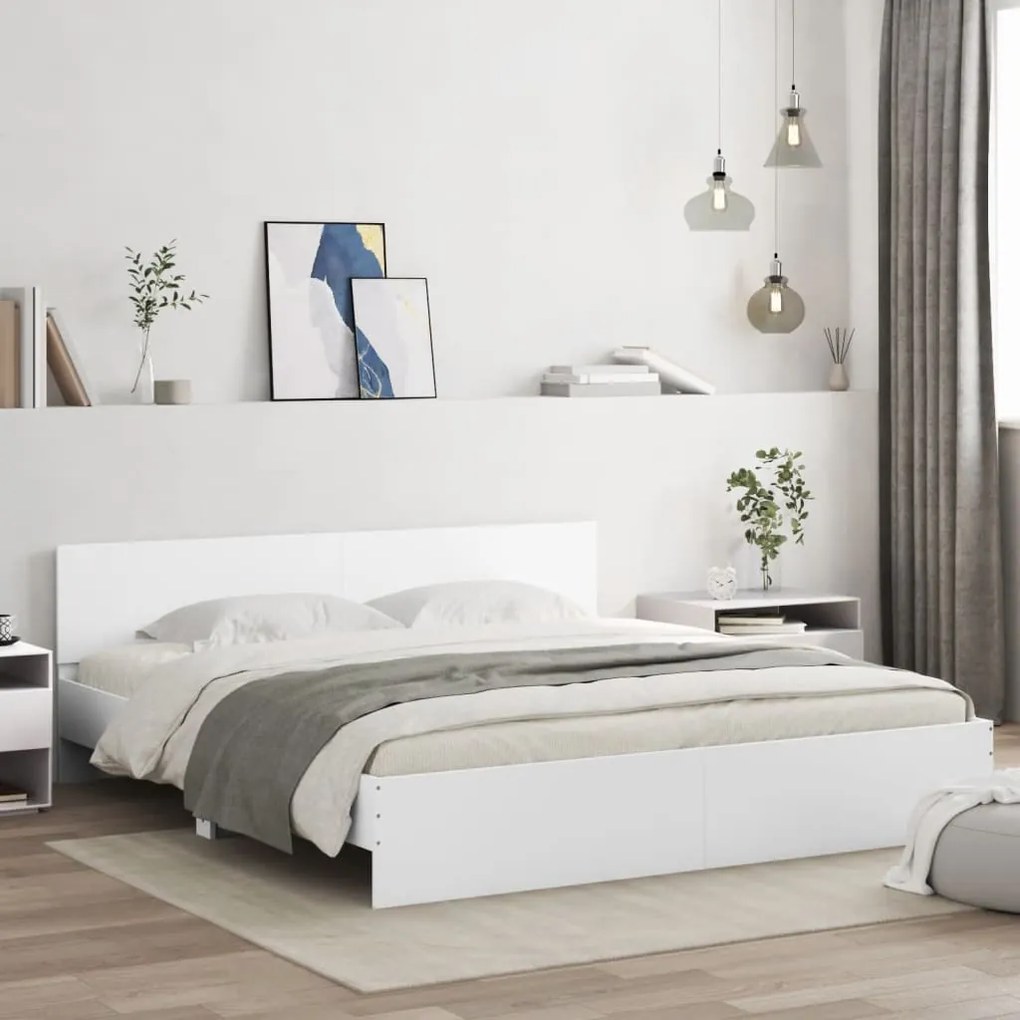 Estrutura cama c/ cabeceira e luzes LED 180x200 cm branco