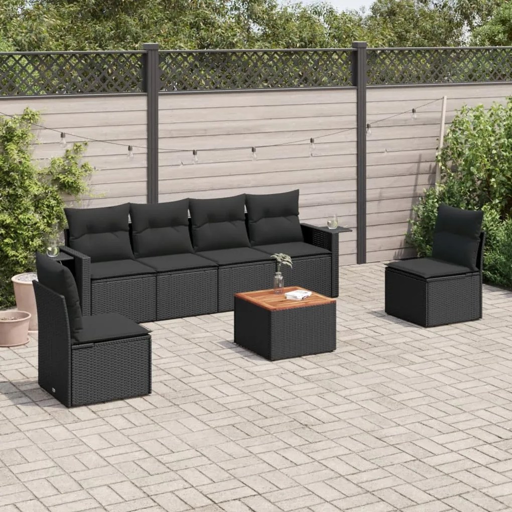 vidaXL 7 pcs conjunto de sofás p/ jardim c/ almofadões vime PE preto