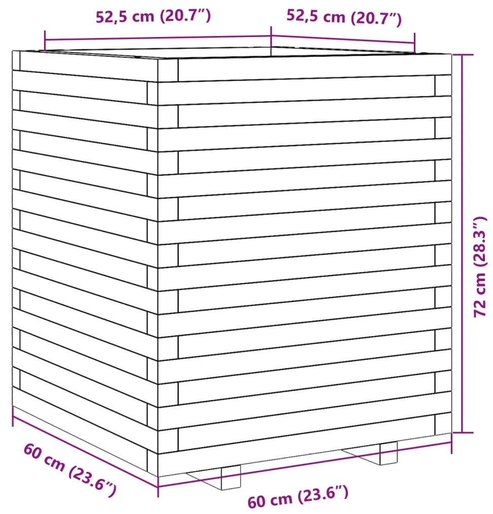 Vaso/floreira de jardim 60x60x72 cm pinho maciço branco