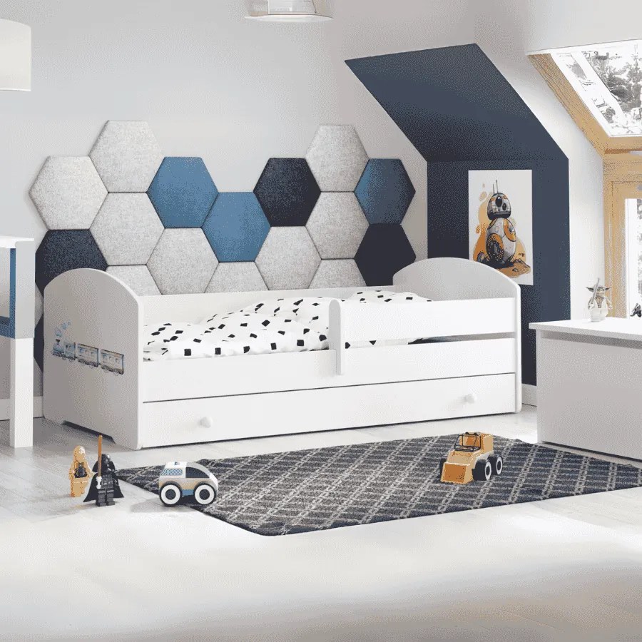 Cama infantil branca com gaveta comboio LUK 160x80 - colchão e estrado incluído