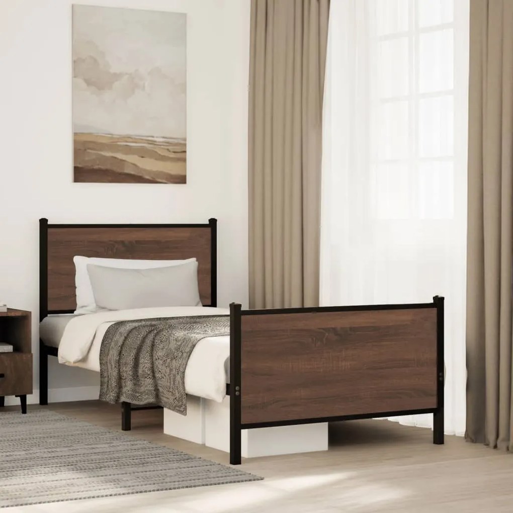 vidaXL Estrutura de cama sem colchão 75x190 cm metal carvalho castanho