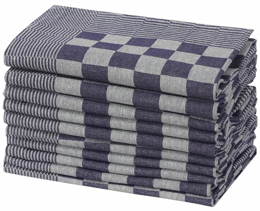 Panos de cozinha 10 pcs 50x70 cm algodão azul e branco