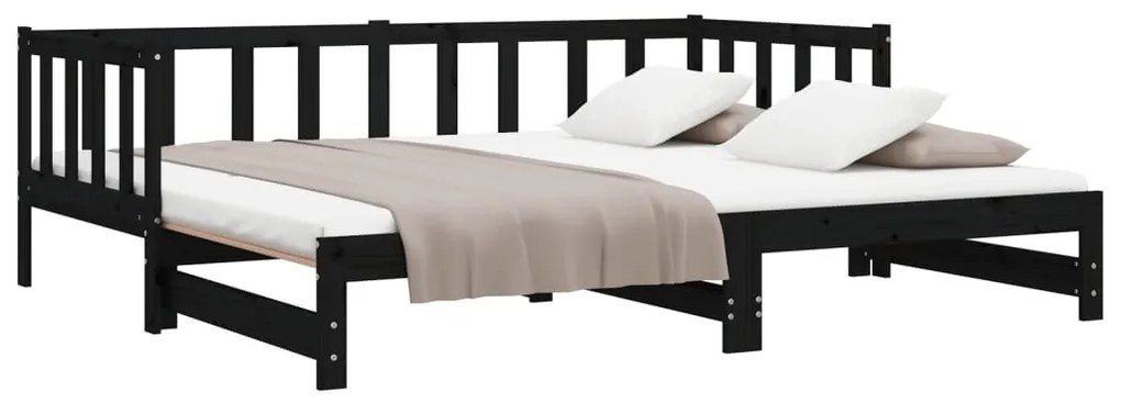 Sofá-cama com gavetão 90x200 cm madeira de pinho maciça preto