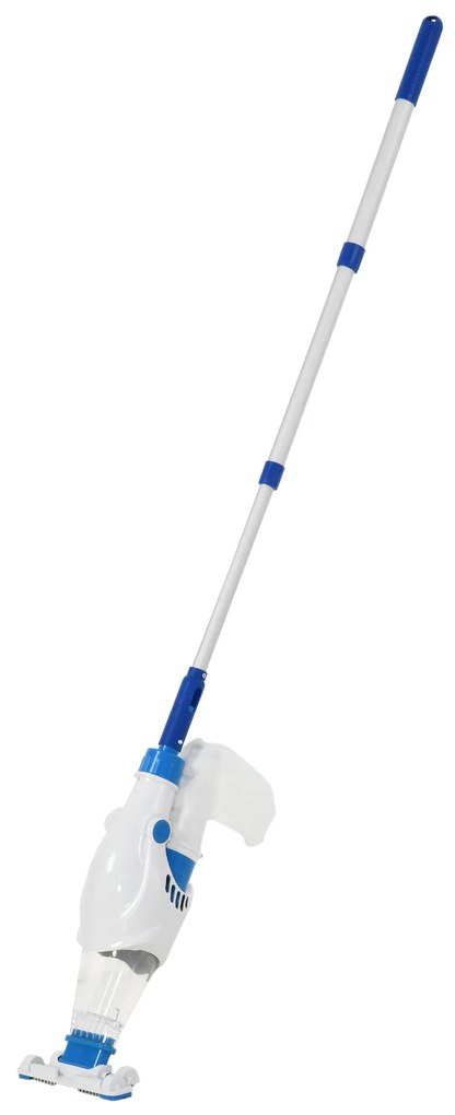 Outsunny Aspirador Limpador para Piscina Elétrico Autonomia de 45 Minutos com Poste Telescópico 54-113cm Escova e Bolsa de Malha para Piscinas Spas 161x20x17cm Azul e Branco