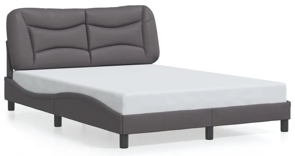 Estrutura de cama c/ luzes LED 120x200cm couro artificial cinza