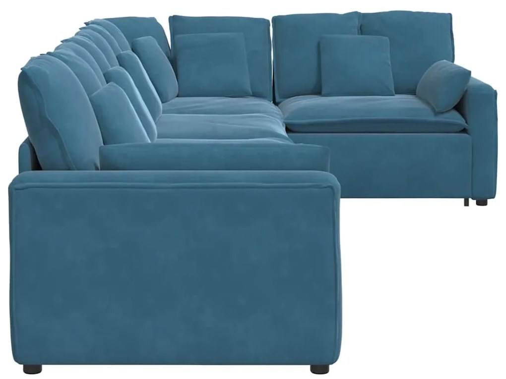 Sofá modular com almofadas veludo azul
