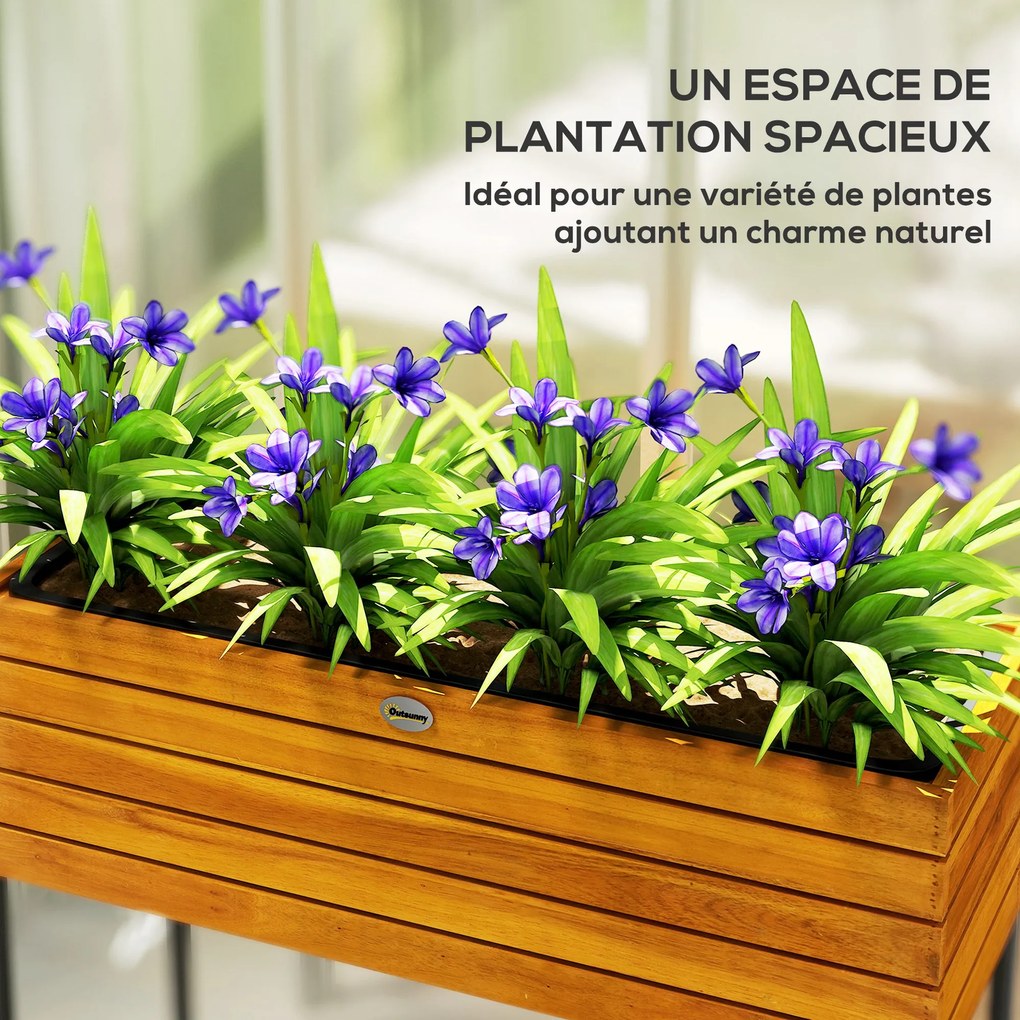 FLoreira com base retangular 62 x 22,5 x 61 cm, orifícios de drenagem, madeira de acácia, efeito de madeira natural