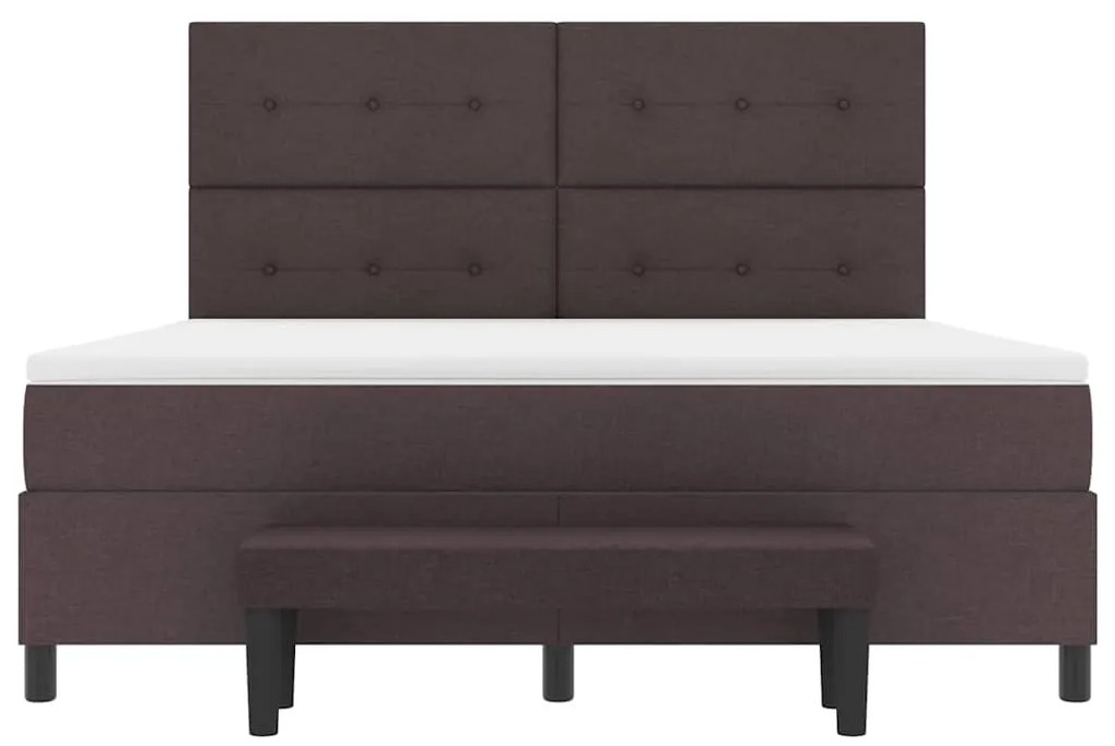Cama Box com Colchão e Banco Marrom Escuro 180x200 cm Tecido