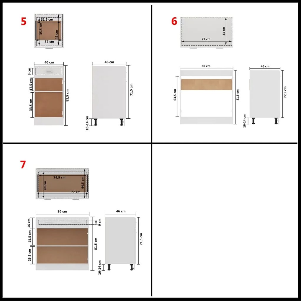 7 pcs conjunto armários de cozinha contraplacado branco