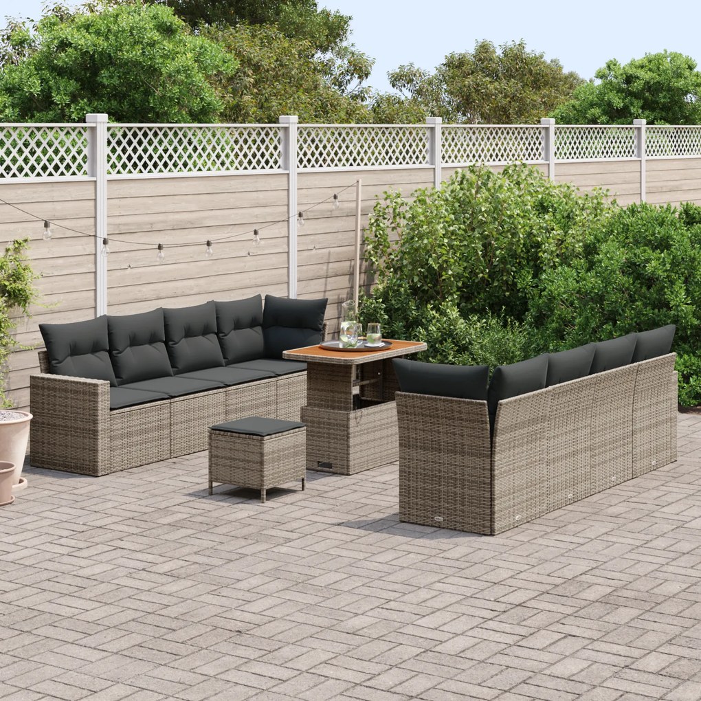 Conjunto de Sofá de Jardim VidaXL com Almofadas Cinza Rattan Sintético