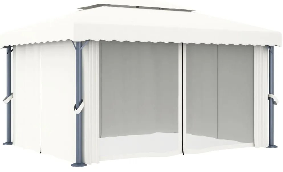 Gazebo com cortinas e cordões de luzes LED 4x3 m branco nata