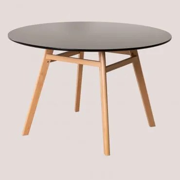 Mesa De Jantar Redonda Em Mdf E Madeira De Faia Scand Nordic Preto & Ø120 Cm - Sklum