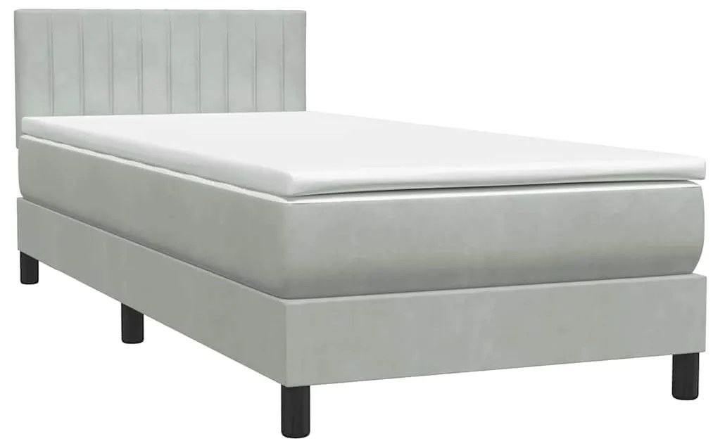 Cama com molas/colchão cinzento-claro 80x210 cm veludo