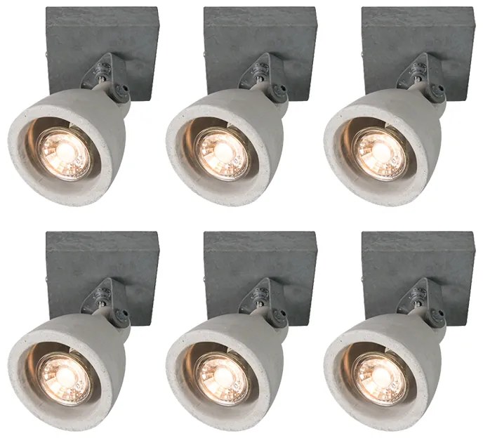 Conjunto de 6 focos industriais cinzento cimento 1-luz - Creto Industrial