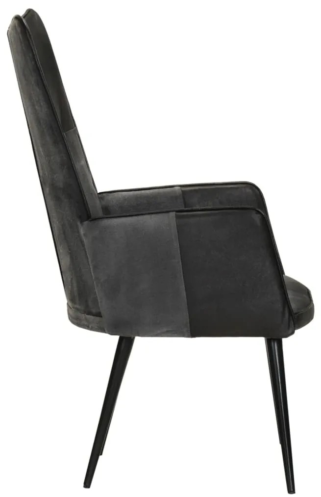 Poltrona de apoio couro genuíno preto e cinzento