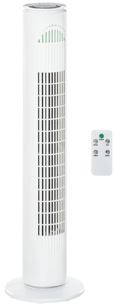 HOMCOM Ventoinha de Coluna com Temporizador de até 10h Oscilação 70° 3 Velocidades e 3 Modos 45W Ø22x77 cm Branco