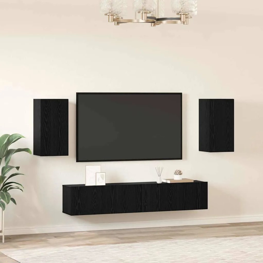 Conjunto de Armários para TV 4 pcs Carvalho Preto