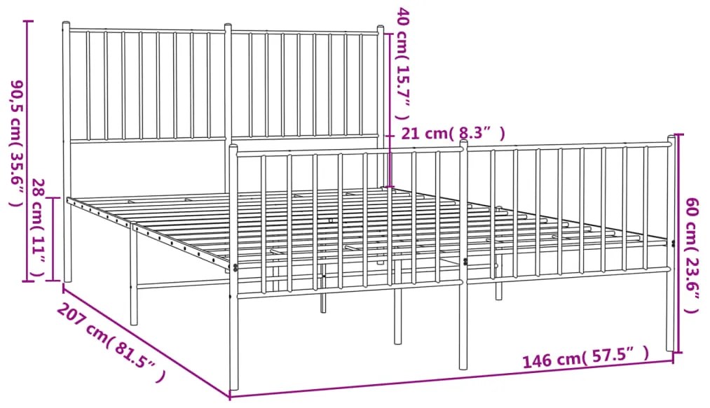 Estrutura de cama com cabeceira e pés 140x200 cm metal preto