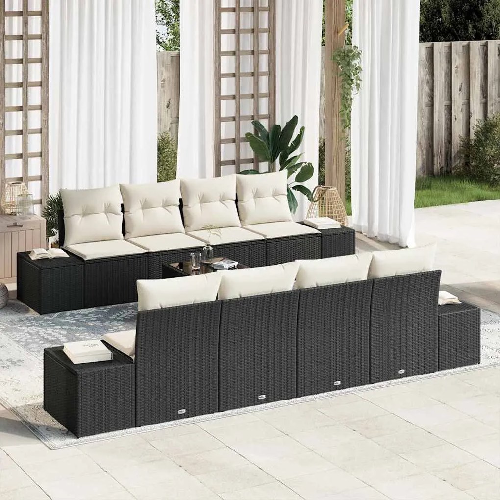 vidaXL Conjunto de Sofá de Jardim 8 pcs Preto e Creme vime PE