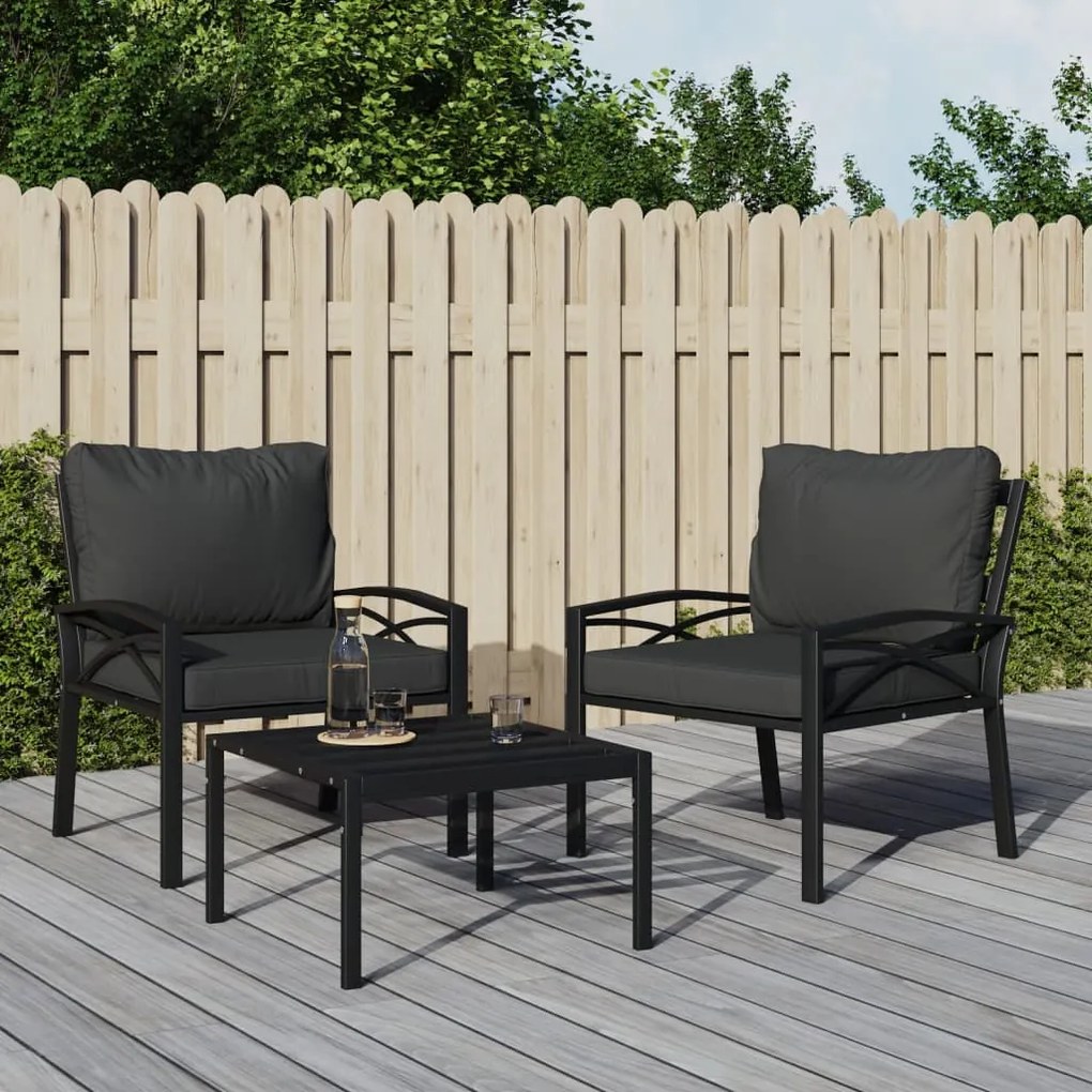 362714 vidaXL Cadeira de jardim com almofadões cinzentos 68x76x79 cm aço