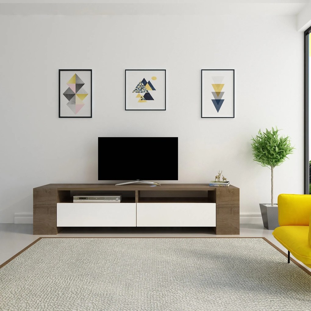 Móvel TV Sosruko – Nogueira/Branco – 155x35x35 cm