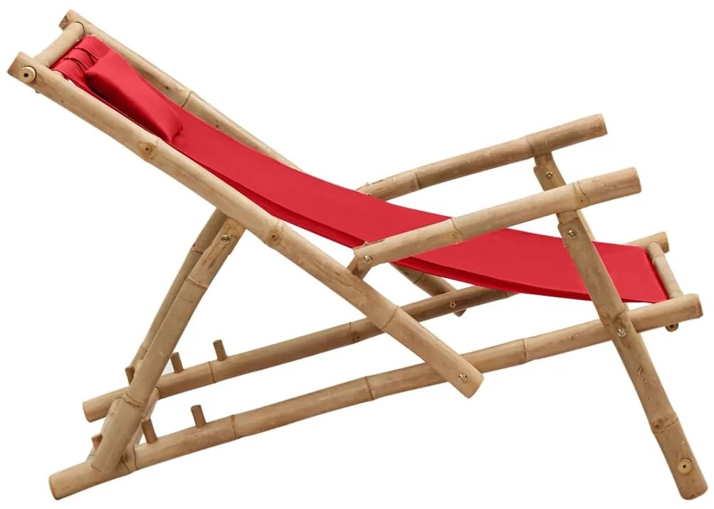 Cadeira de terraço de bambu e lona vermelho