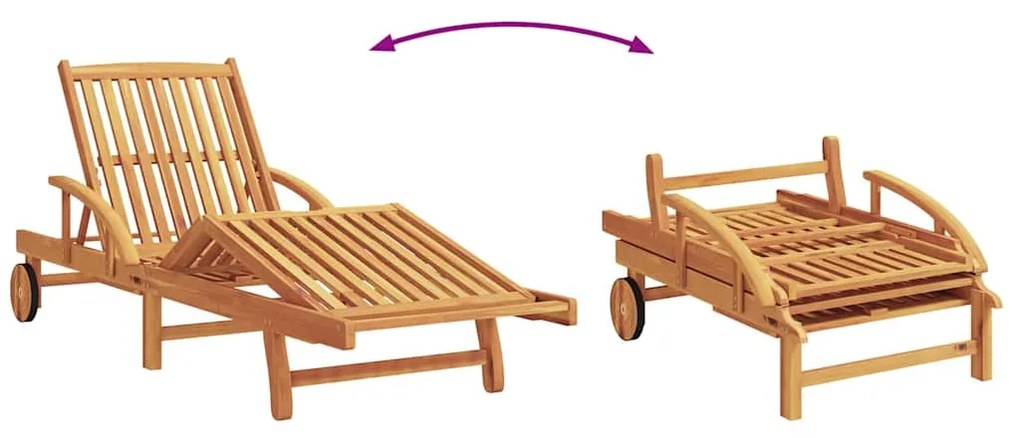 Espreguiçadeira do Sol com Almofada e Mesa em Madeira Sólida de Acácia