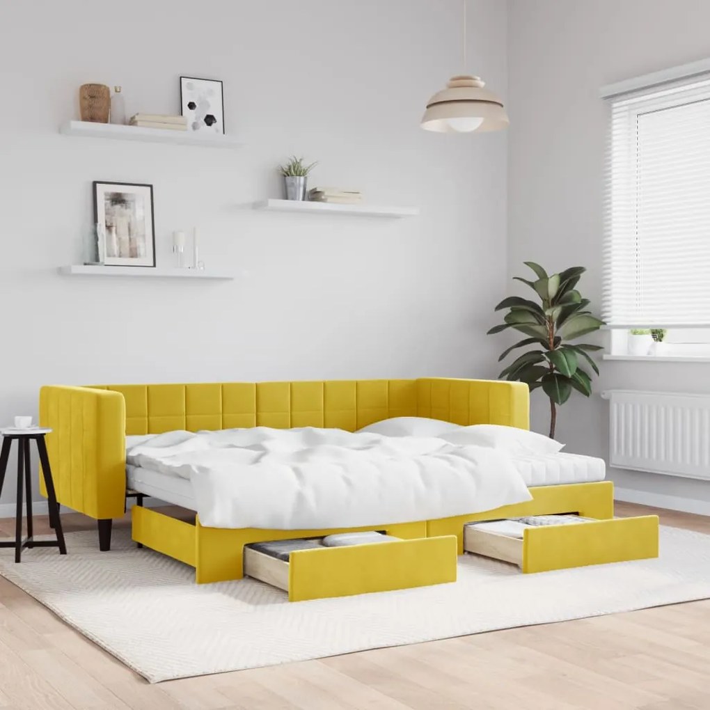 Sofá-cama com gavetão e gavetas 80x200 cm veludo amarelo