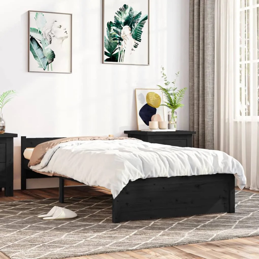vidaXL Estrutura de cama solteiro 90x190 cm madeira maciça preto