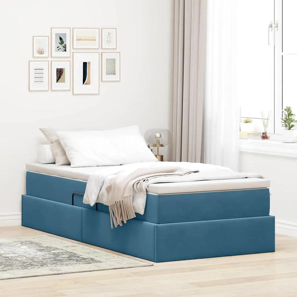 vidaXL Cama com arrumação e colchão Azul Escuro 90 x 190 cm Veludo