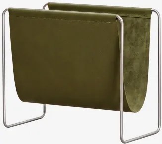 Revistero De Chão Em Pele E Aço Inoxidável Dravena Verde Exército - Sklum