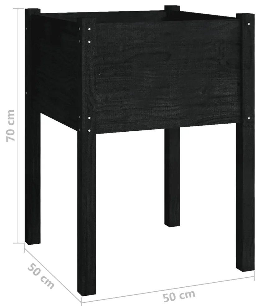 Vaso de jardim 50x50x70 cm madeira de pinho maciça preto