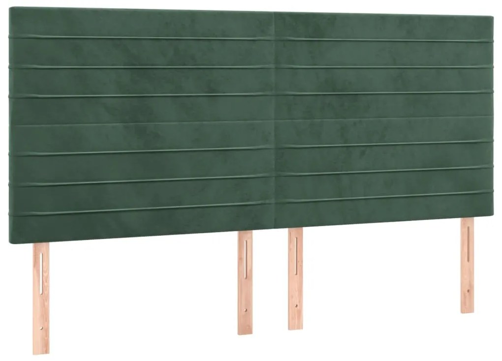 Cama box spring c/ colchão/LED 200x200 cm veludo verde-escuro