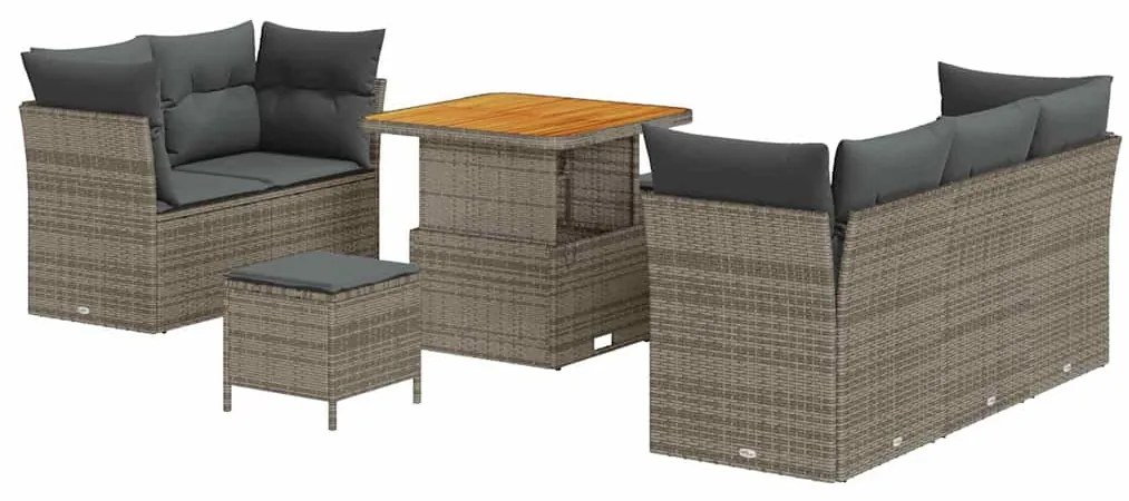 Conjunto de Sofás de Jardim com 8 Peças, Almofadas Cinzas em Rattan Si