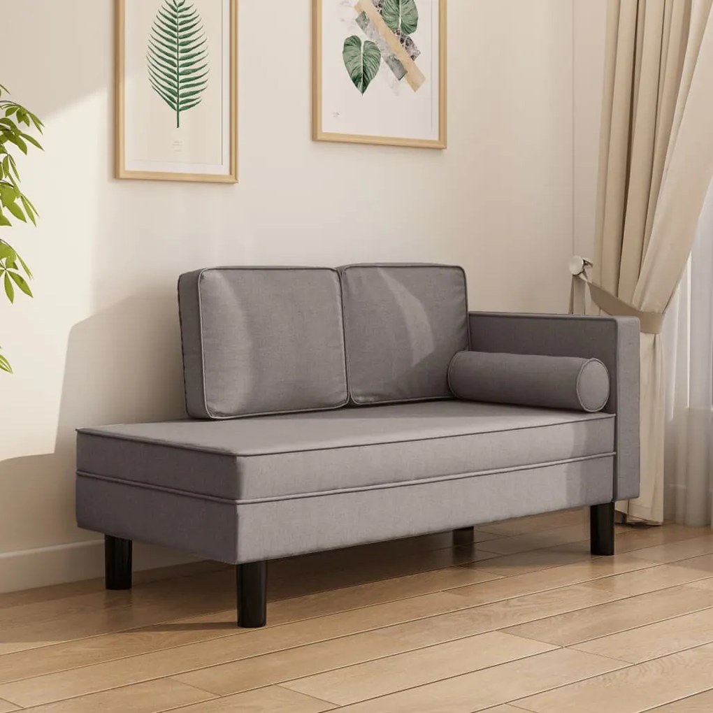vidaXL Chaise longue com almofadões e rolo tecido cinzento-acastanhado