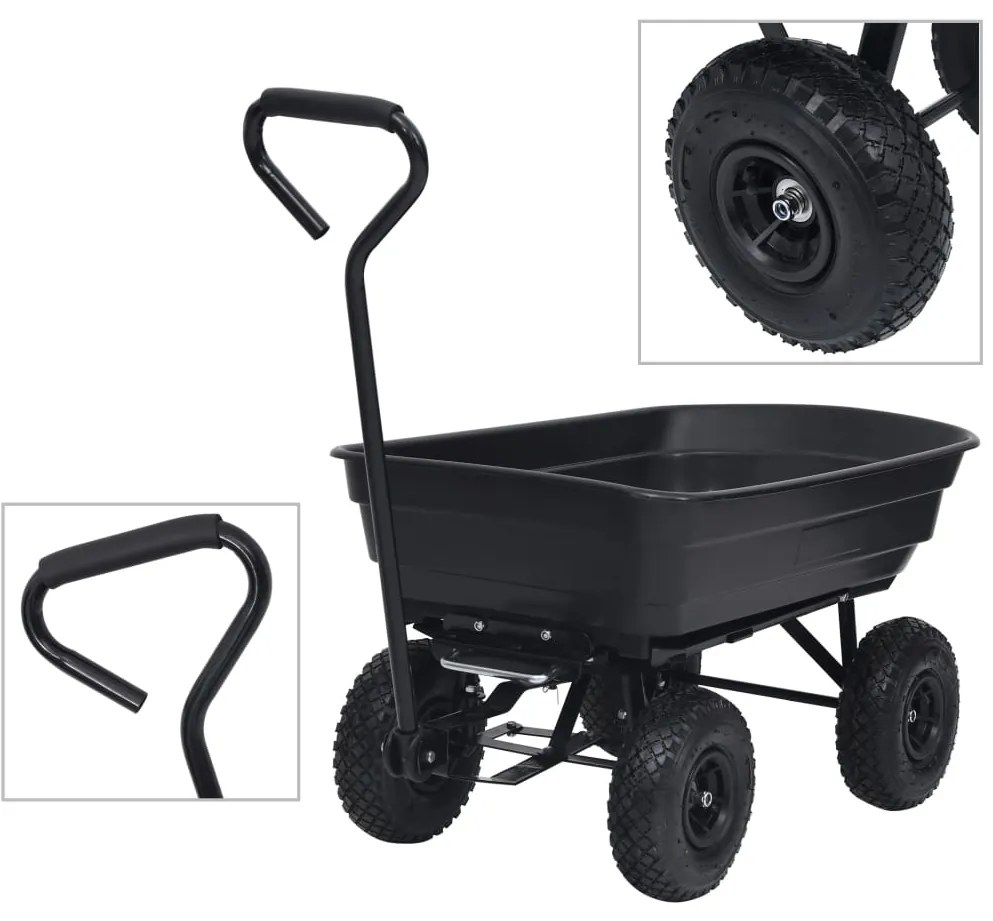 vidaXL Carrinho de mão basculante para jardim 300 kg 75 L preto