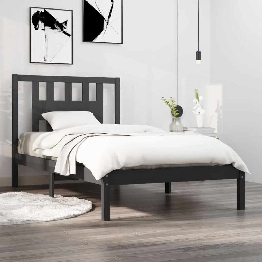 vidaXL Estrutura cama solteiro 90x200 cm pinho maciço cinzento