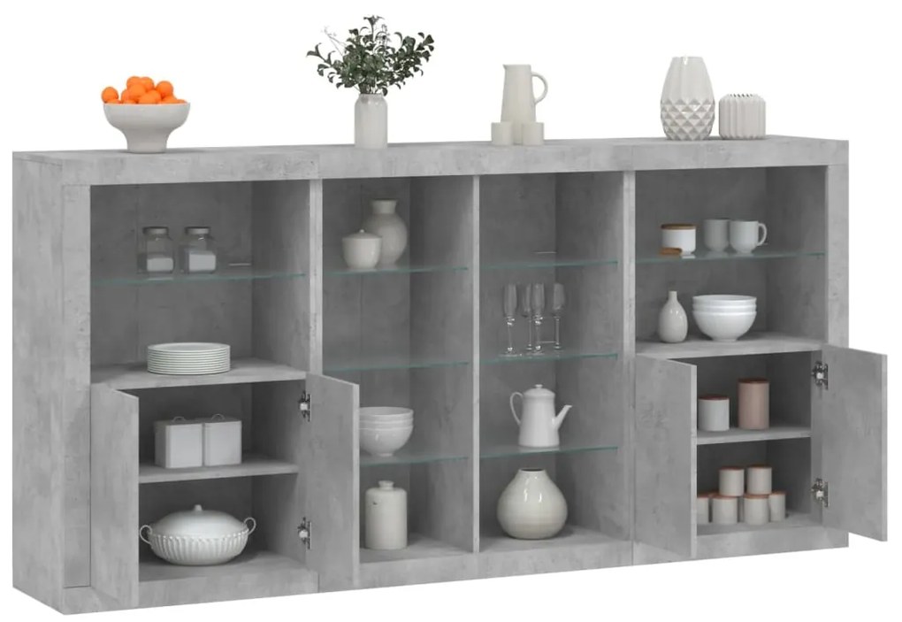 vidaXL Aparador com luzes LED 202x37x100 cm cinzento cimento