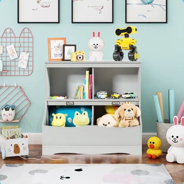 Organizador de brinquedos para crianças com compartimentos Prateleira de armazenamento multiuso 67 x 40 x 62 cm cinza