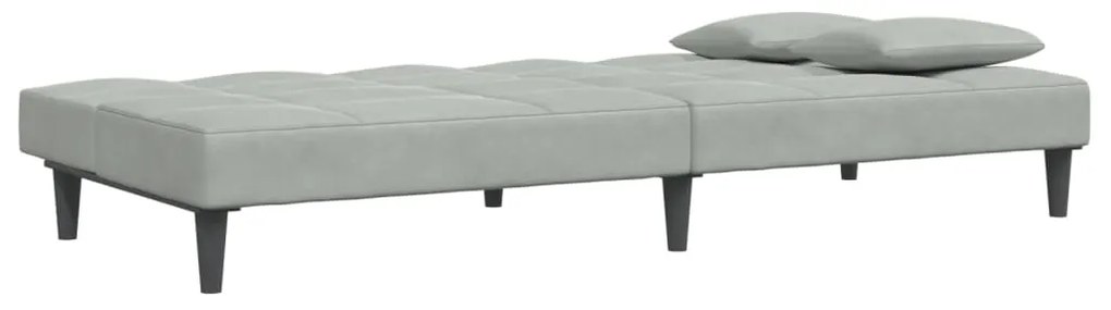 Sofá-cama 2 lugares c/ apoio de pés veludo cinza-claro