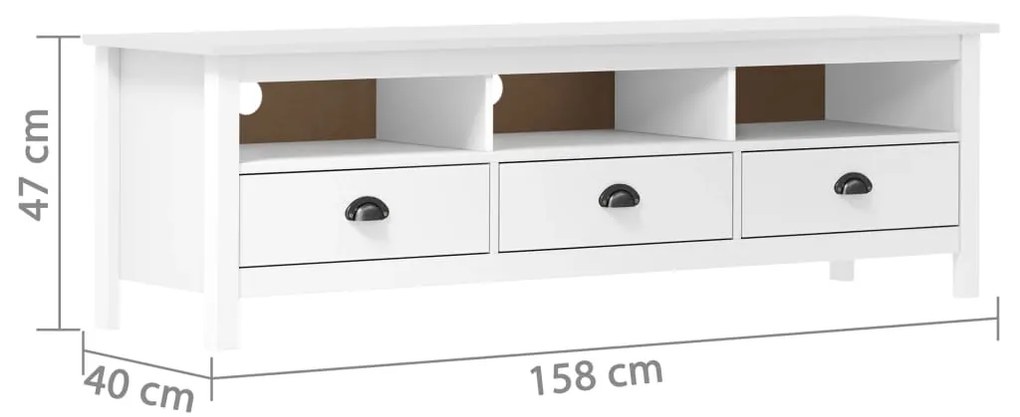Móvel de TV Hill 158x40x47 cm pinho maciço branco