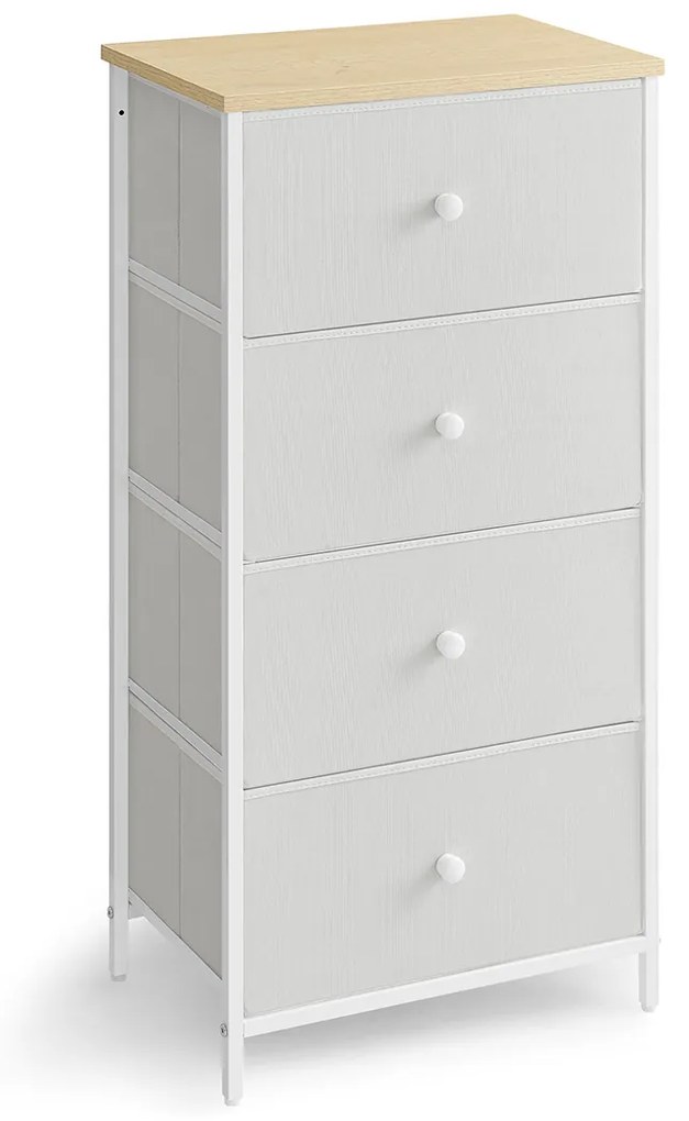 Cómoda com 4 gavetas em tecido e estrutura metálica 30 x 45 x 91,7 cm carvalho e branco
