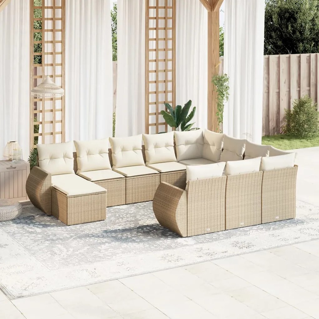 11 pcs conjunto sofás de jardim c/ almofadões vime PE bege