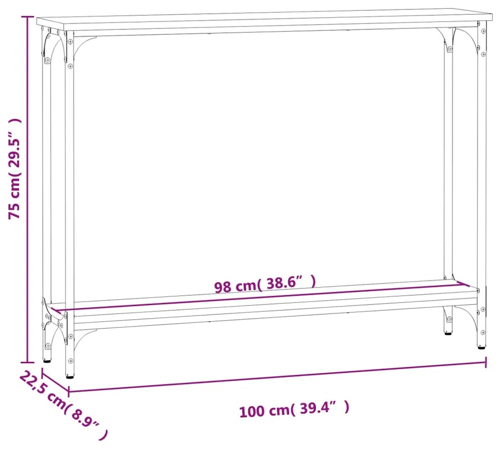 Mesa consola 100x22,5x75cm derivados de madeira cinzento sonoma