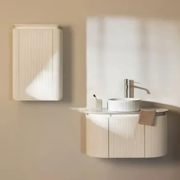 Conjunto De Móveis De Banheiro De Madeira Carsone Branco & Branco & Cerâmica Redonda Riscas Brancas Ø36 Cm Sinqua & - Sklum