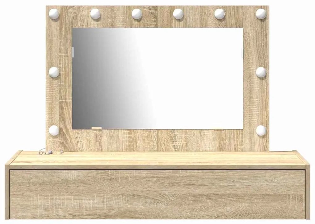 Mesa de Maquilhagem de Parede com Luzes LED em Carvalho Sonoma