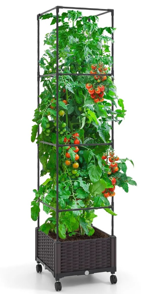 Floreira com treliça 170 cm Sistema de rega automático Rodas Vaso vertical para plantas trepadeiras Flores Vegetais